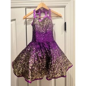 Weissman Kids Purple Gold Sequin Ombre Halter Dance Costume Dress Size MC